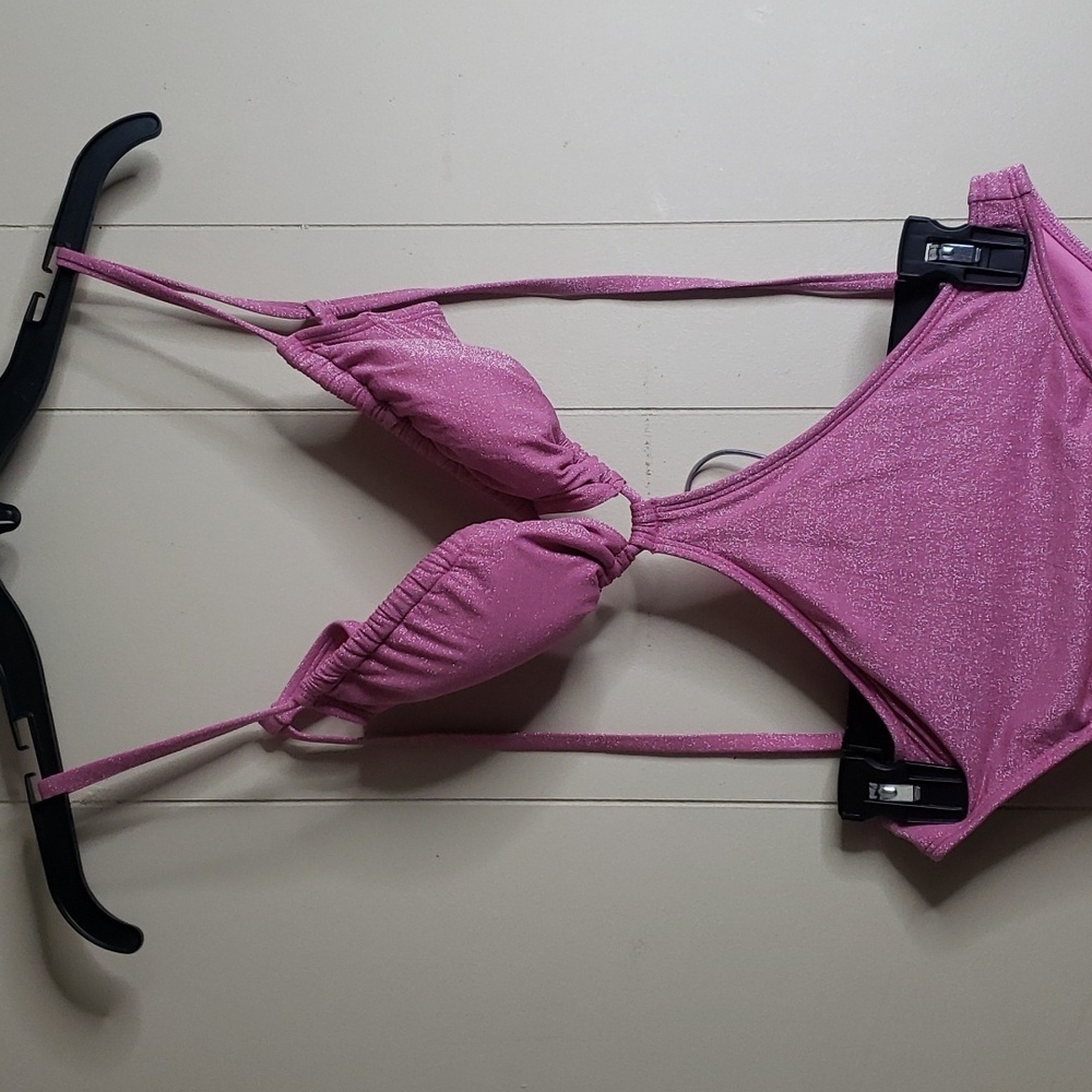 Women's Cut Out One Piece Swimsuit Pink Glitter XSMALL Wild Fable - Picture 5 of 7
